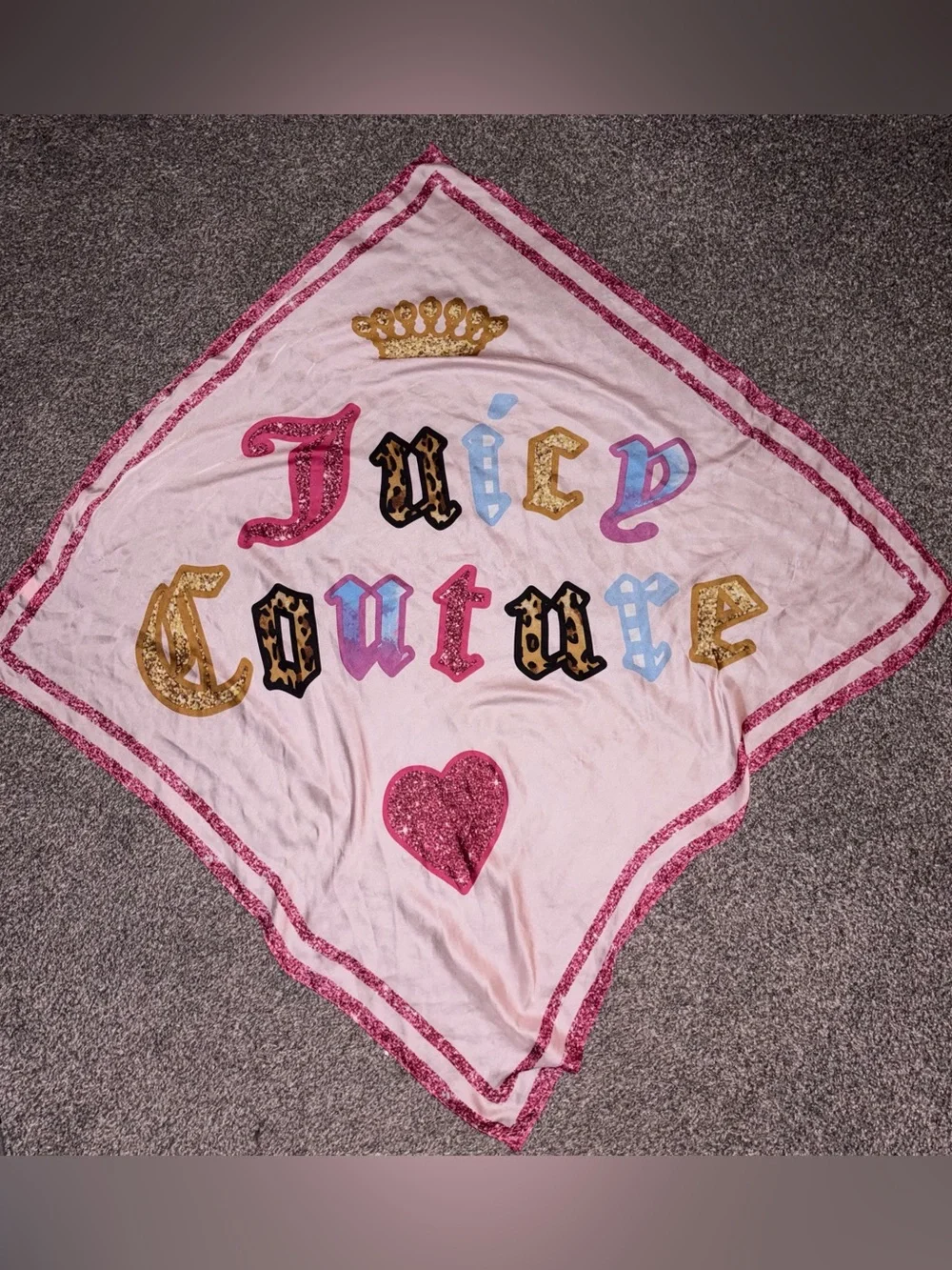 Juicy Couture Pink Glitter Logo Scarf with Gold Crown